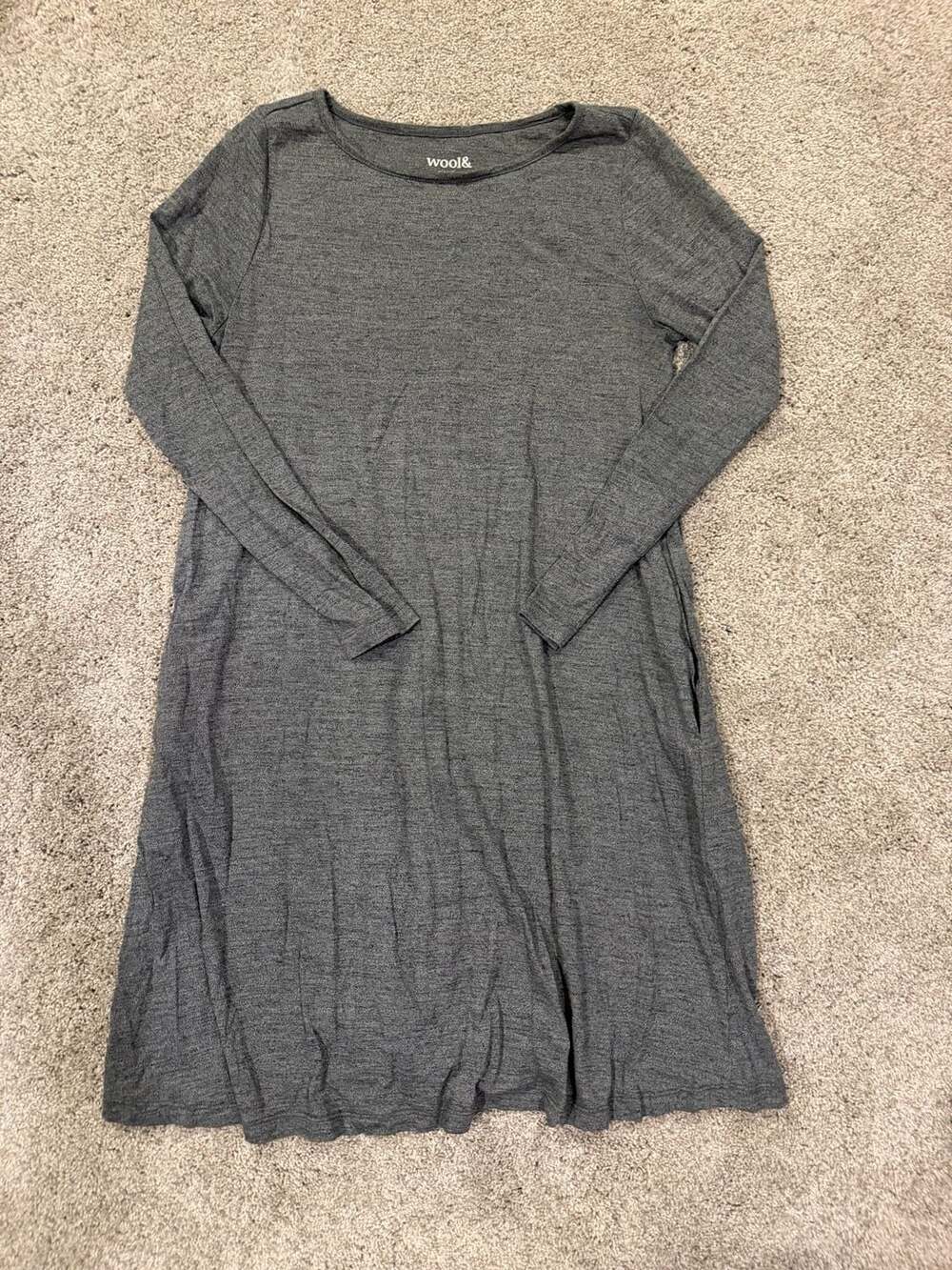 Wool& Long Sleeve Dress Size M LONG Gray Merino Wool